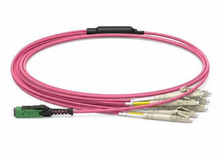 High-Density MMC-16 APC to LC Duplex OM4 Breakout Fiber Harness Cable - High-Density MMC APC to LC Cable